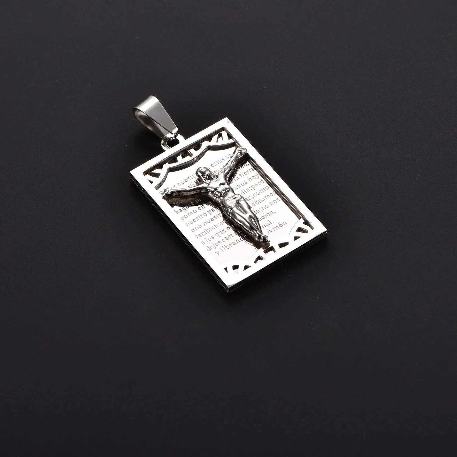 Jesus-Anhänger, Vintage-Kruzifix, katholischer Anhänger für Herren, Edelstahl, religiöses Symbol, hochwertiger Schmuck für Männer und Frauen. – Detail 5