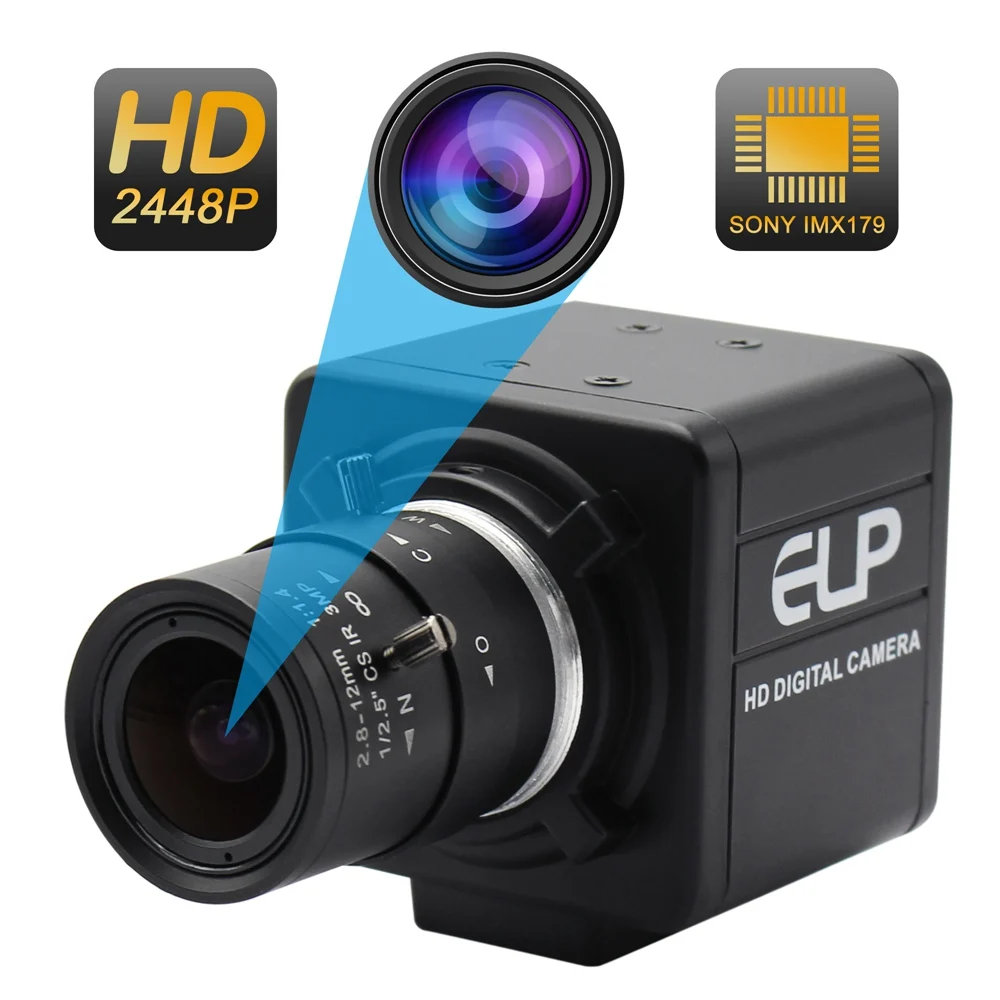 ELP 8MP USB 카메라 모듈, 5-50mm 렌즈 광학 줌 웹캠, USB HD 산업용 카메라, 미니 PC 컴퓨터 화상 회의 카메라