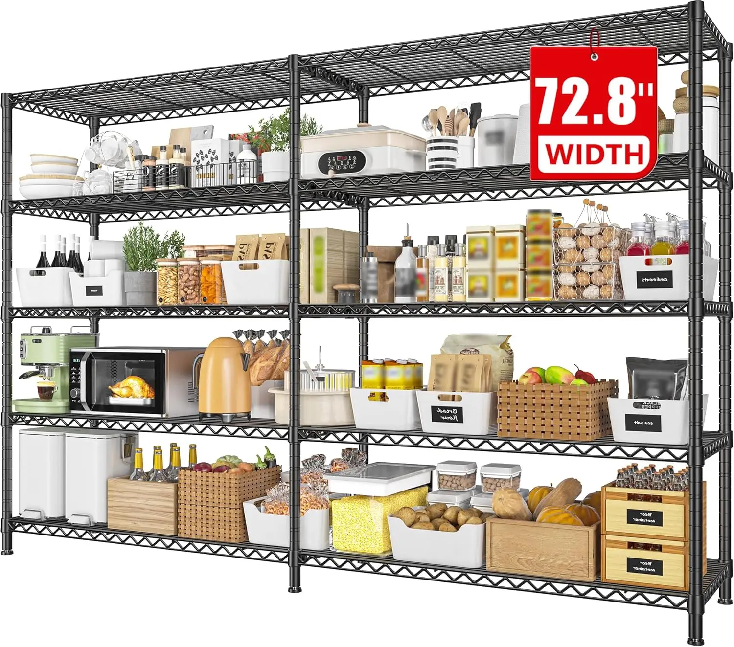 

72.8" W Storage Shelves Load 1600LBS, 5 Tier Metal Shelving Unit Wire Shelving for Storage Rack Heavy Duty Metal Shelves