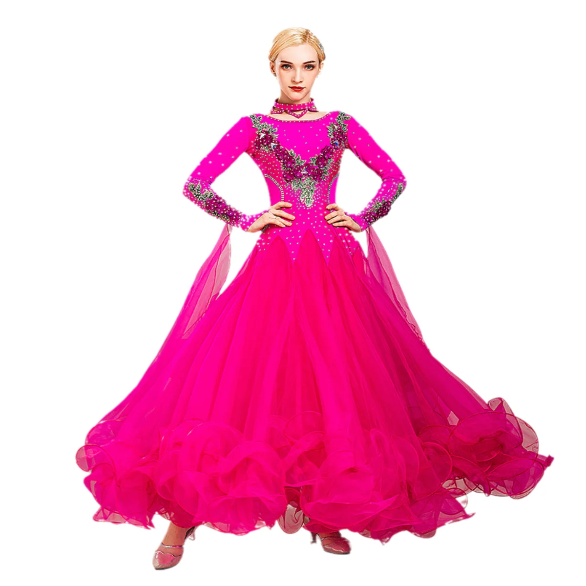 Lila Ballsaal Tanzkleid Ballkleid Lyrische Tanzkostüme Gelbes Walzerkleid Flamenco Spanische Tanzkleidung Ballkleid