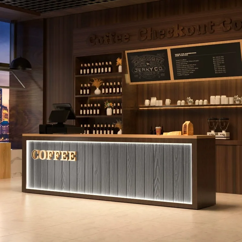 مخصص. الحد الأدنى الحديثة أمين الصندوق القهوة الحليب الشاي مقهى منصة مشروبات مكتب الاستقبال الشركة عرض الاستقبال يعرض خزانة تخصيص