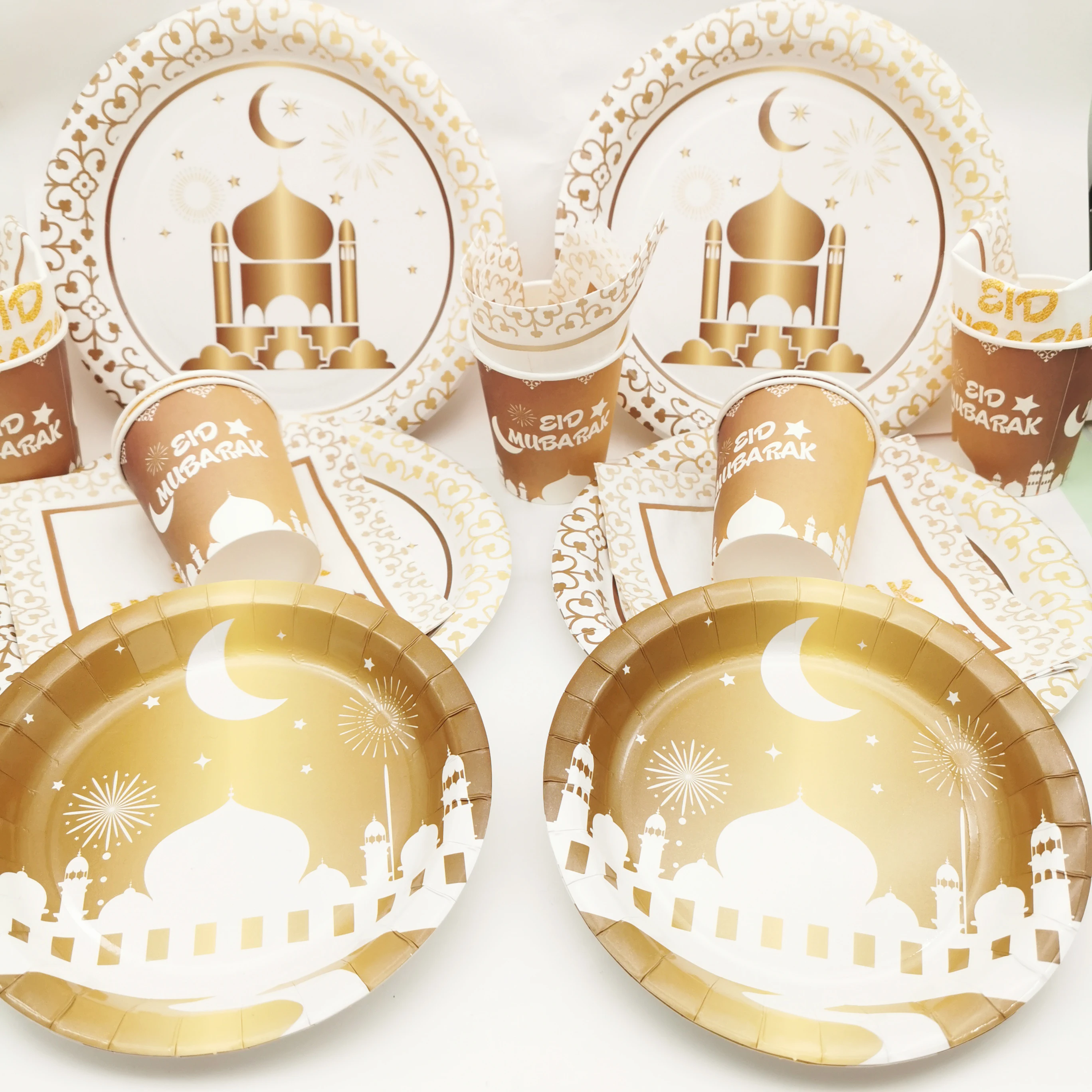 8Pcs Ramadan Eid Mubarak Einweg Pappbecher Platte Geschirr Ramadan Mubarak kareem Hijab Muslim Islamischen Festival Party Decor