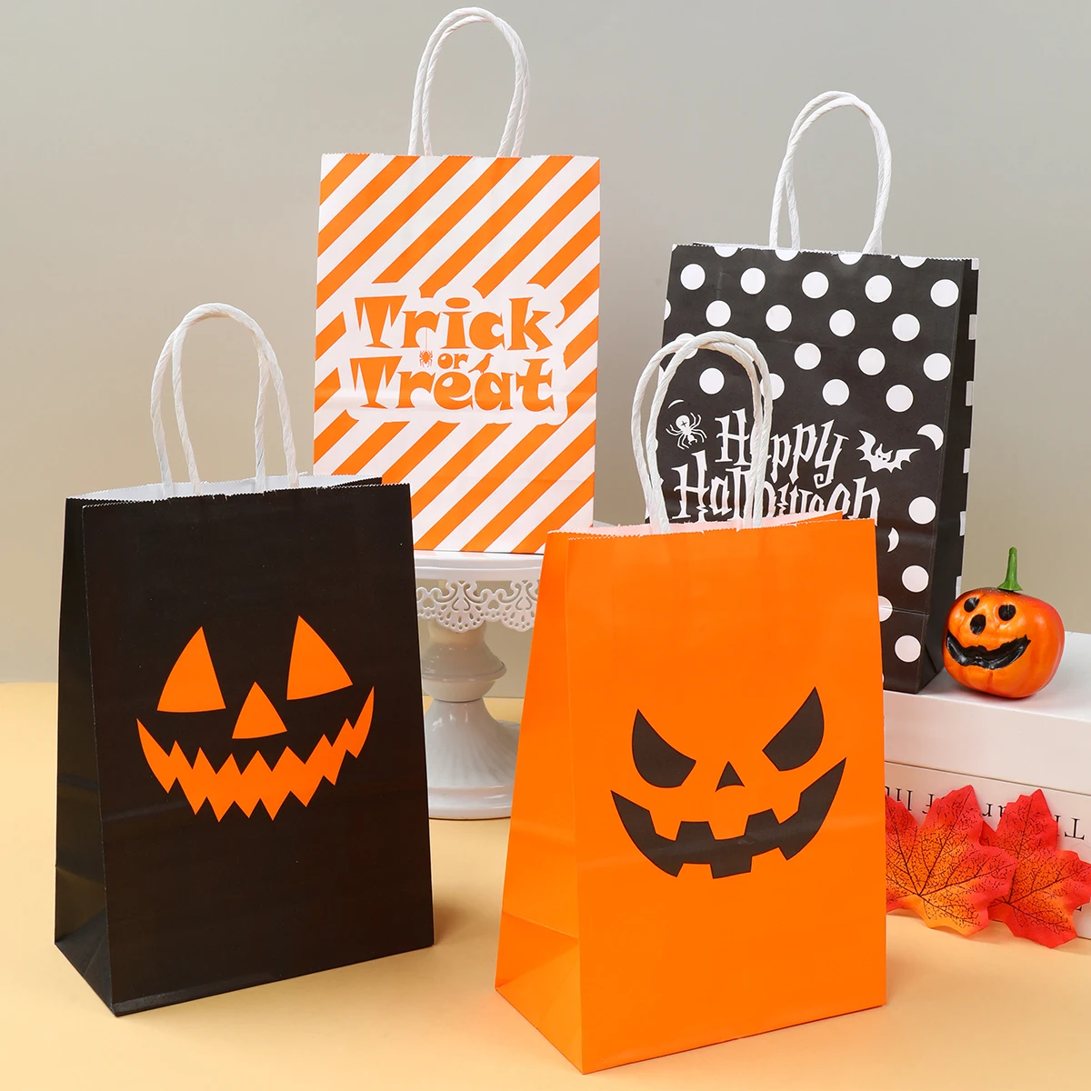 4Pcs Halloween Horror Pumpkin Tote Bag Happy Halloween Party Decorations 2024 For Home Trick or Treat Kids Favors Gifts Handbag