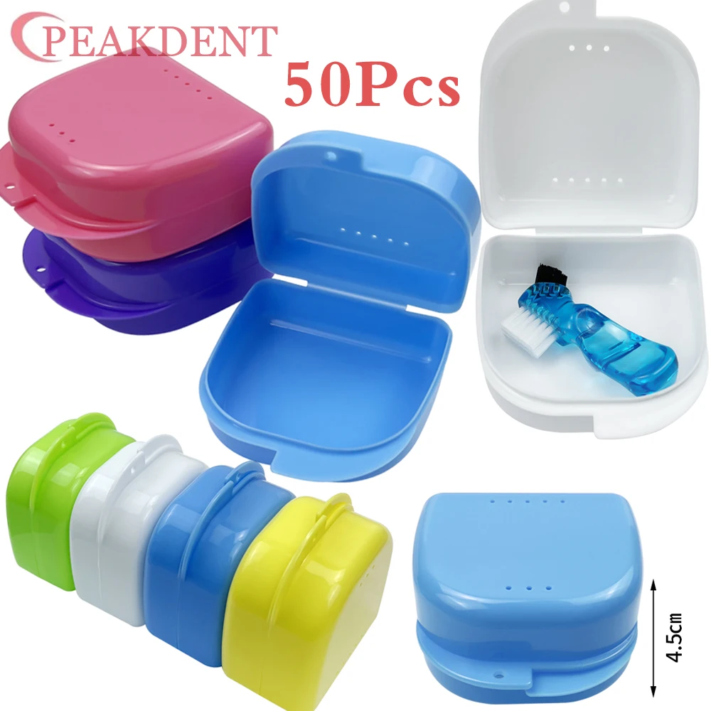 50Pcs Orthodontic Denture Storage Container Mouth Guard Container Dental Teeth Retainer Box With Air Vent Holes Care Braces Case