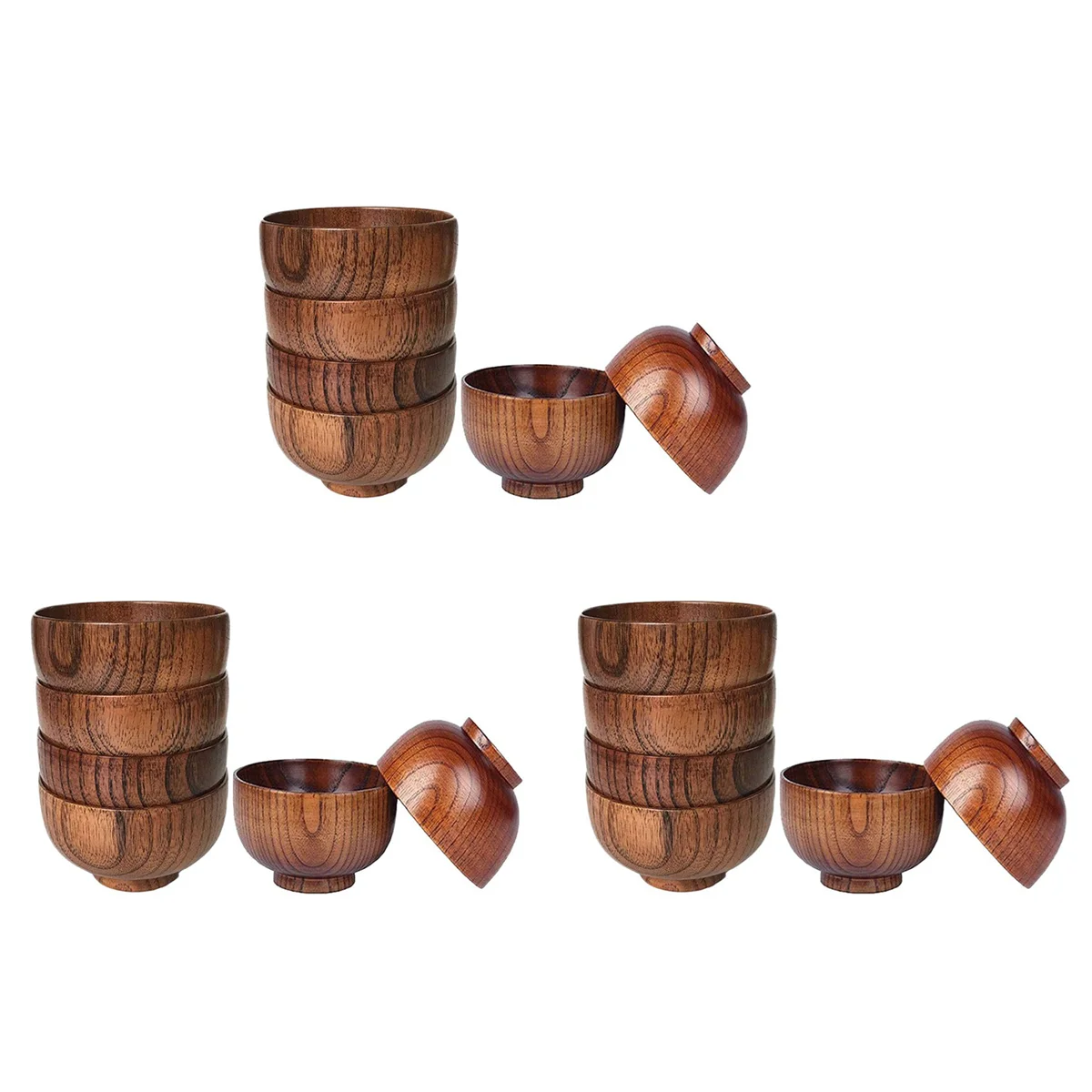

M12K18Pcs Wood Bowls Serving Tableware for Rice, Soup, Dip, Coffee, Tea, Decoration Wooden Salad Bowl Kitchen Cutlery Set