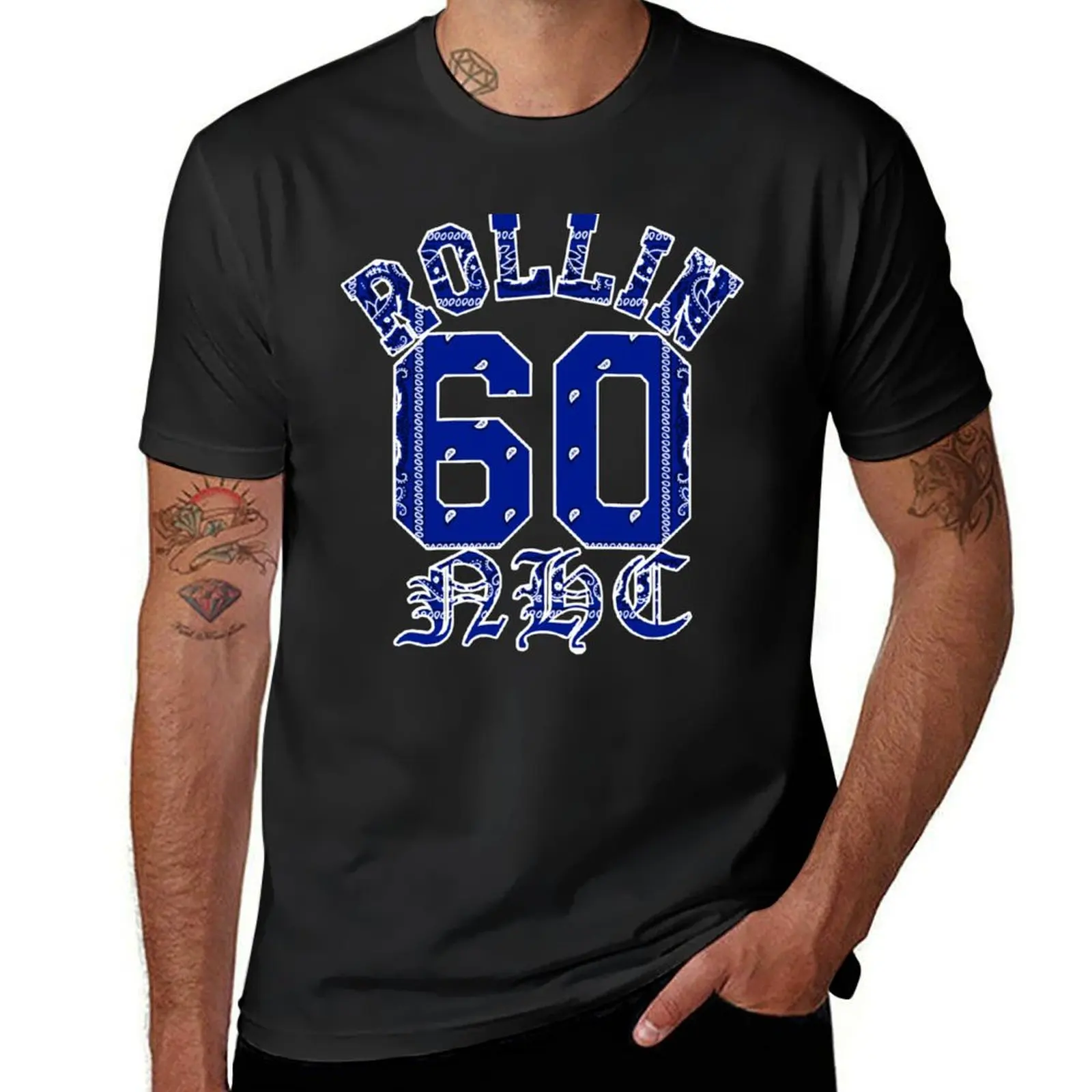 

Rollin 60 NHC Neighborhood Crips Blue Bandana T-Shirt boys animal print tees Men's clothing
