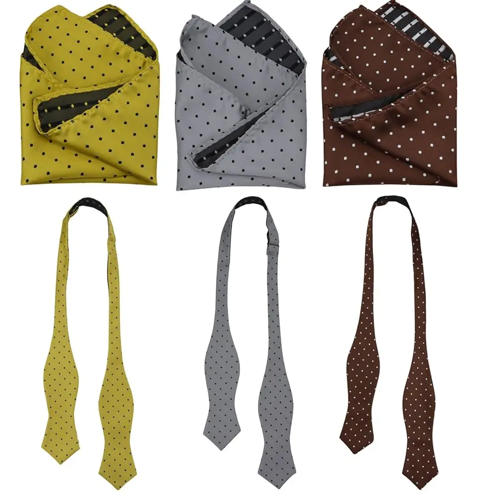 Men Bow Tie and Pocket Square Set of 3, Boy Classic Self Tied Bowtie with Handkerchief for Tuxedo or Wedding Party MS-B2