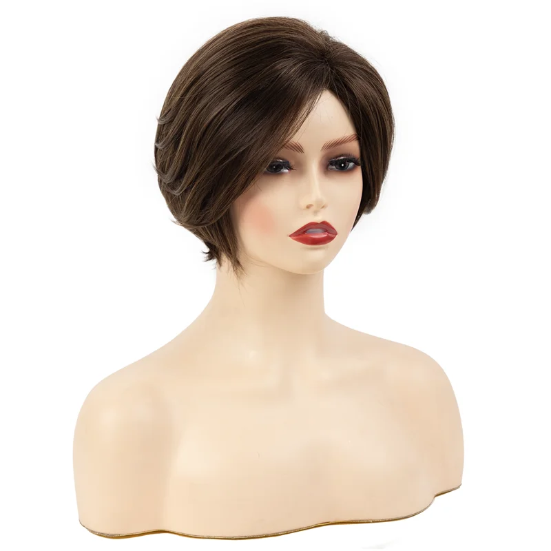 Korte Pixie Cut Synthetische Pruiken Natuurlijk Bruin Haar Pruik Met Zijpony Voor Vrouwen Dagelijks Cosplay Hittebestendig Vrouwelijk Nephaar