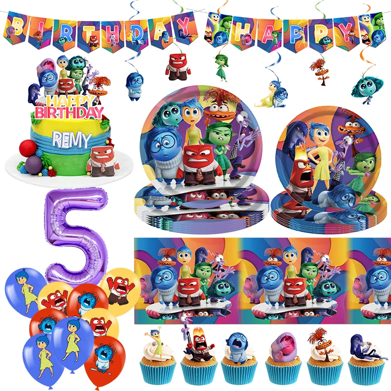 Inside Out Birthday Party Decorations Supplies Disposable Tableware Plate Cup Tablecloth Balloons Party Supplies Baby Shower