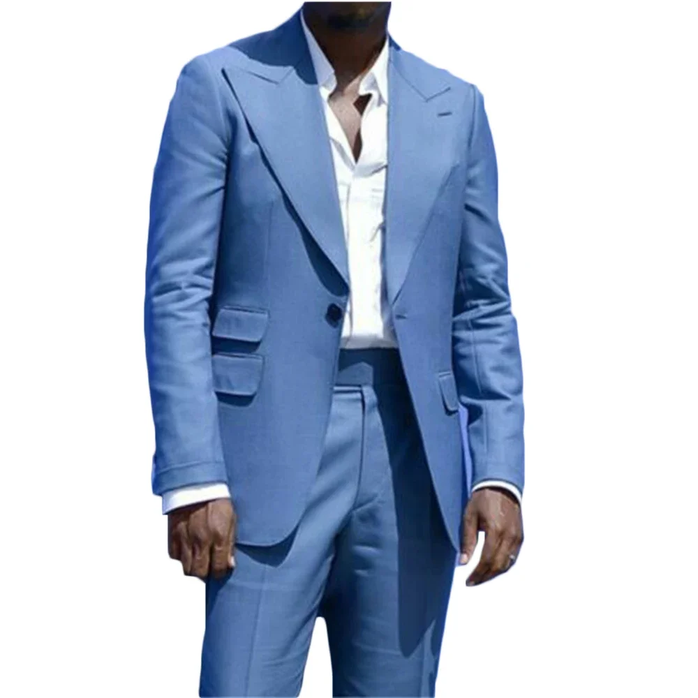 2024 Fashion Casual Blue Men Suit High Street Slim Fit Jacket Vest Pants For Men High Quality Custom 3 Piece Set Costume Homme