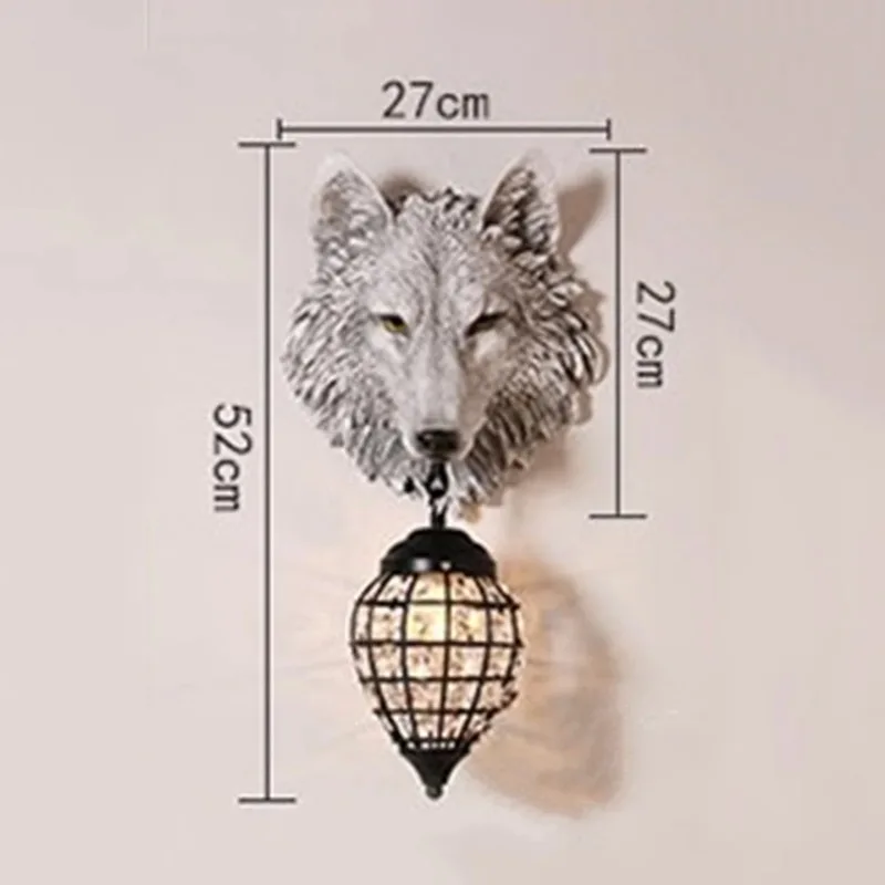 Vintage Resin Wolf Wall Lamp Led Crystal Wall Sconce Light Fixtures for Living Room Bedroom Loft Wall Light Home Decor Luminaire