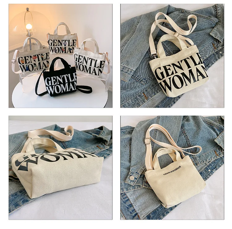 Large Capacity 2024 New Versatile One Shoulder Shopping Bag Canvas Commuter Tote Letter Bag Gentle Woman