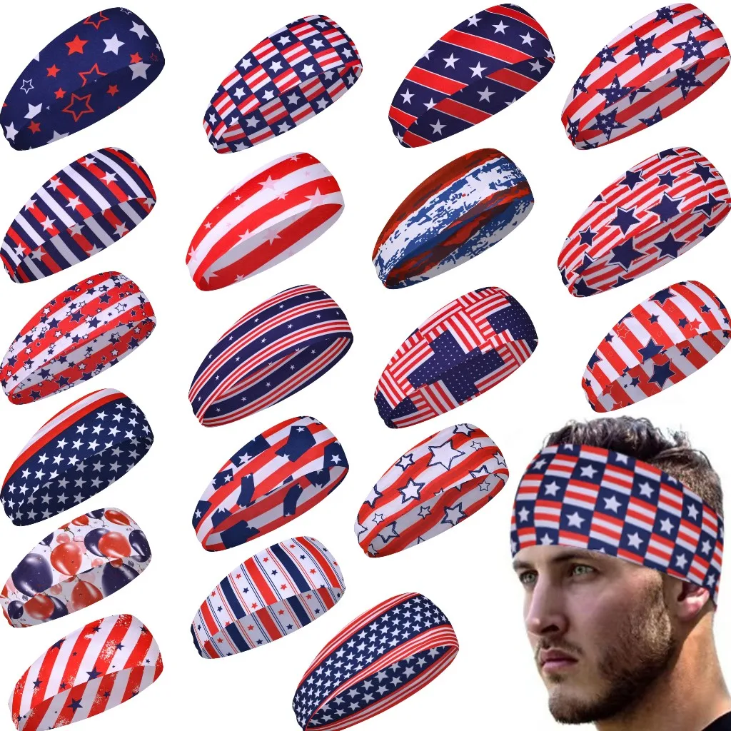 Men Women US Flag Headband Elastic Yoga Hair Band For Volleyball Cycling Fitness Tennis Independence Day Headwraps Sweatband