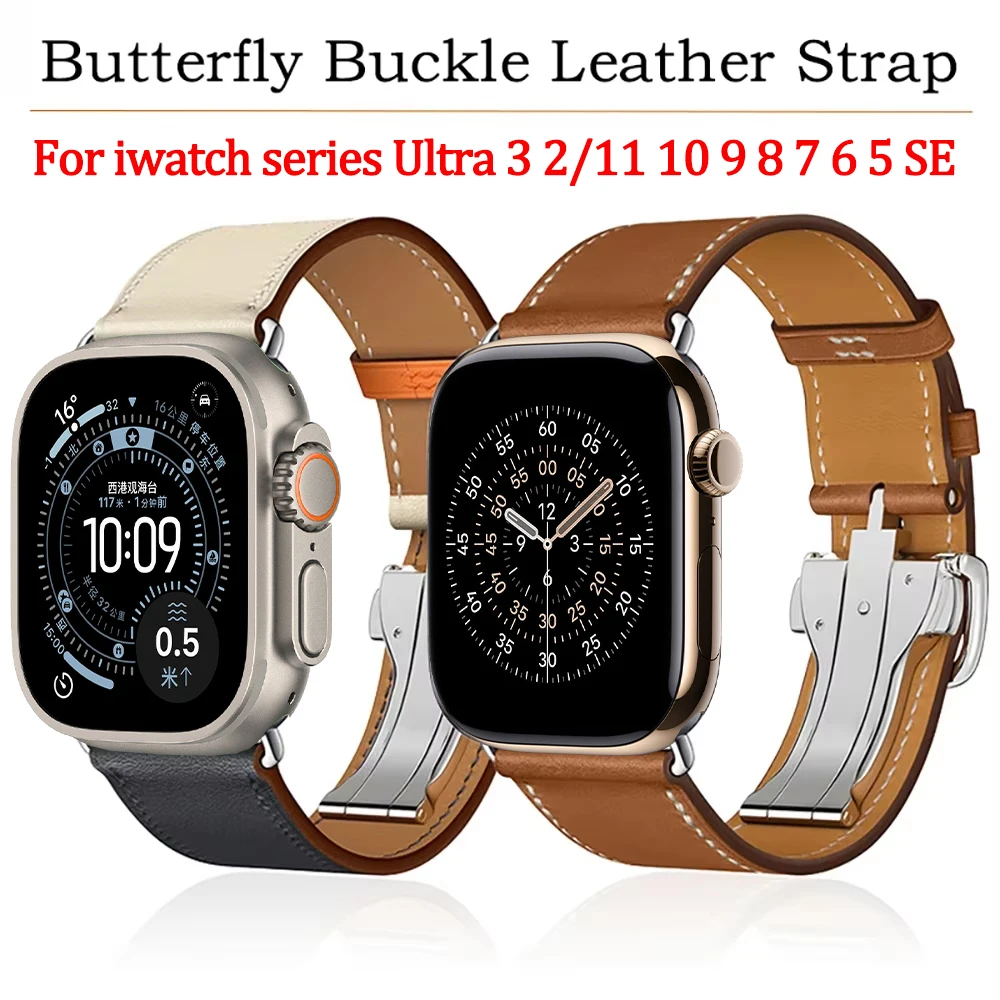 

High-end Leather Strap for Apple Watch Band Ultra 3/2 49mm 11 10 9 8 7 46mm 42mm 45mm 41mm Belt iWatch Series 6 5 4 SE 44mm 40mm