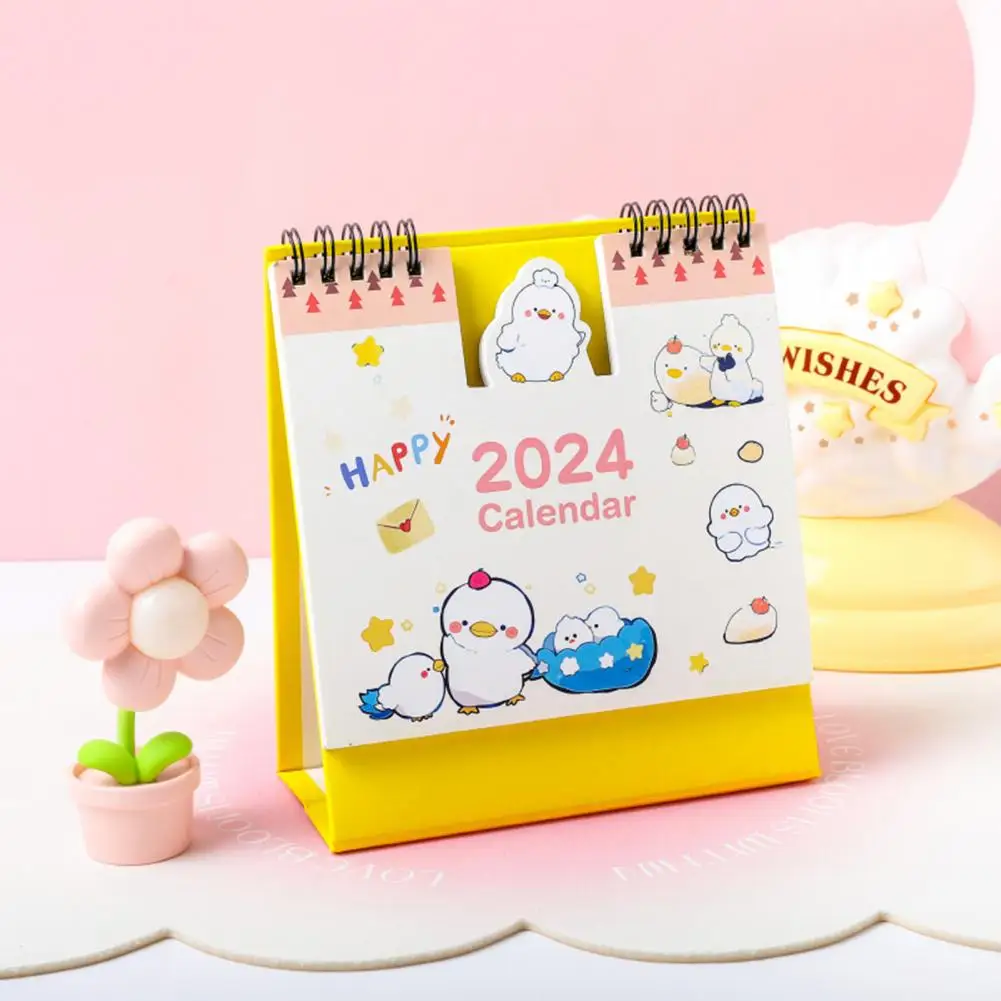 Mini Calendario de escritorio de bobina 2024, planificador de dibujos animados para la decoración del hogar y la Oficina, organizador de Agenda mensual Kawaii, Año Nuevo