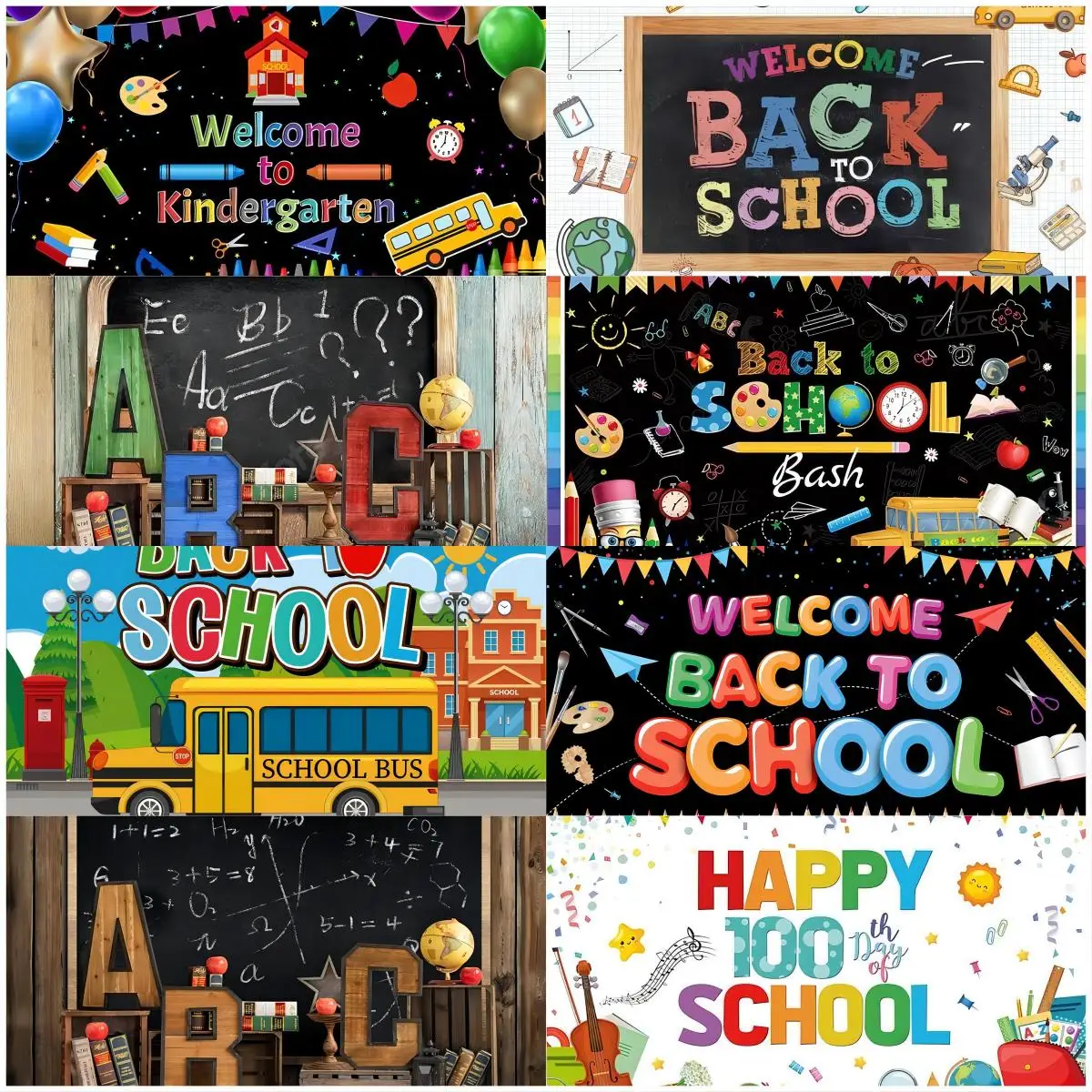 

Cartoon Back to School Backdrop Classroom Decoration First Day Photography Teacher and Kids Party Goodbye Summer Welcome Banner