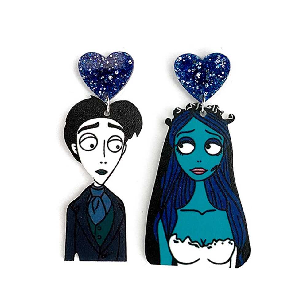 Halloween Ghost Bride Acrylic Asymmetrical Earrings for Women Funny Cartoon Hallowmas Newlyweds Heart Drop Earring Party Jewelry