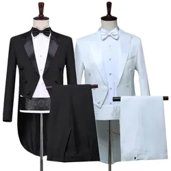 British Style Men Court Tuxedo 2 Piece Black / White Fashion Minimalist Male Business Wedding Party Dress Suit Jacket and Pants