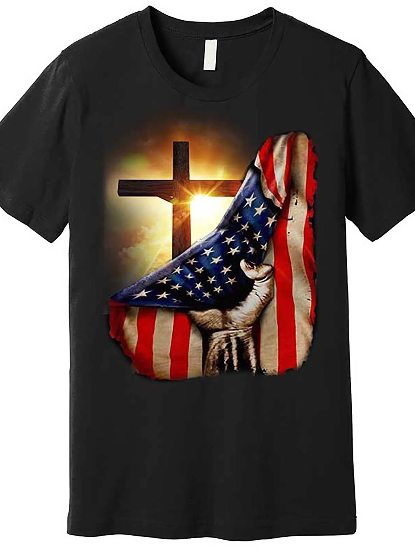 [Retro Cotton T-Shirt] Cotton Summer Retro Fashion T-Shirt Men's Casual and Comfortable Crewneck Loose Plus Size T-shirt, American Christian Love Flag Print, Perfect for Eid, Easter, St. Patrick's Day, Outdoor Activitie