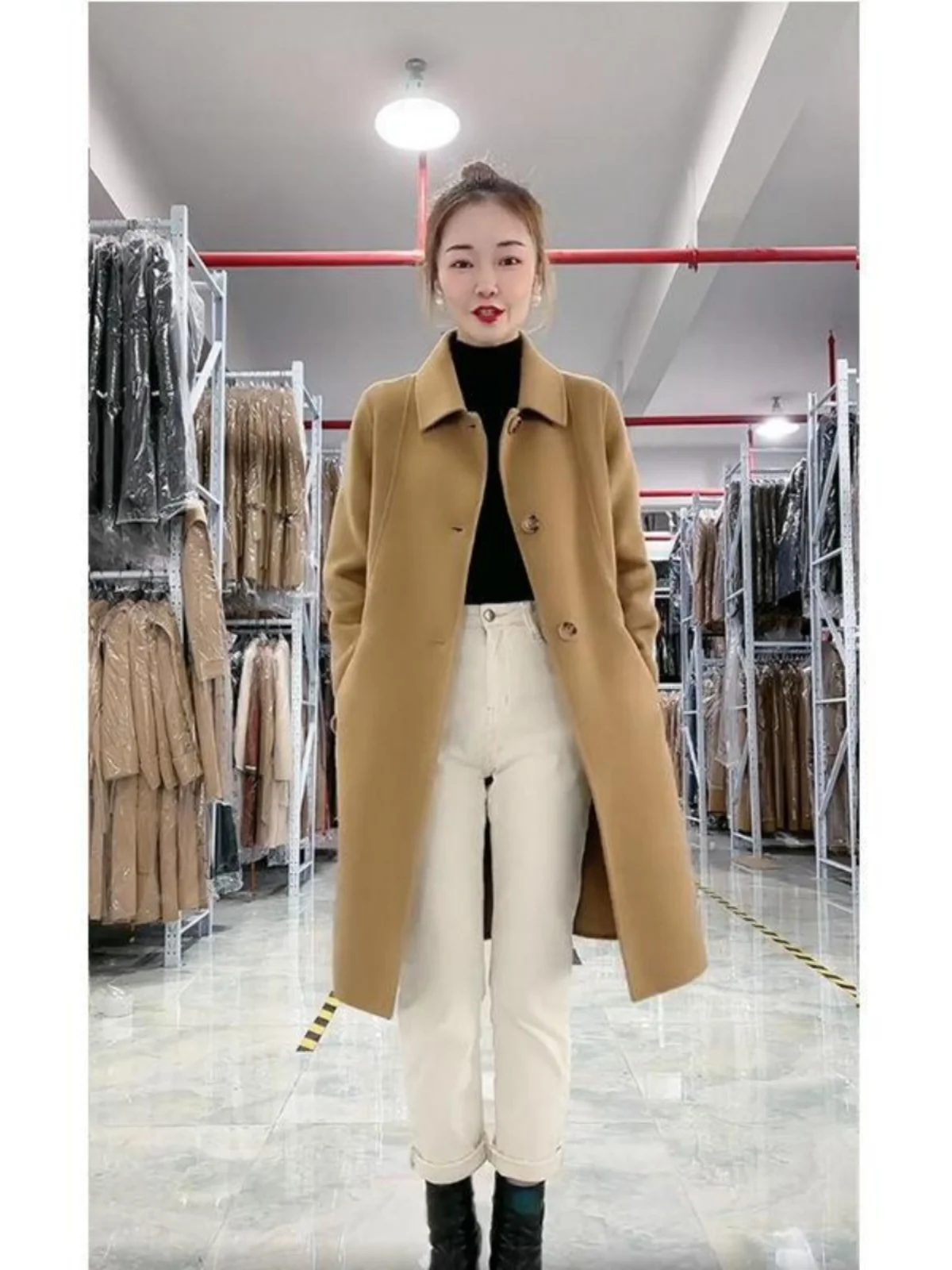 

Двустороннее бархатное пальто Ele, женское свободное шерстяное пальто, осенне-зимнее новое модное пальто Sli прямого кроя