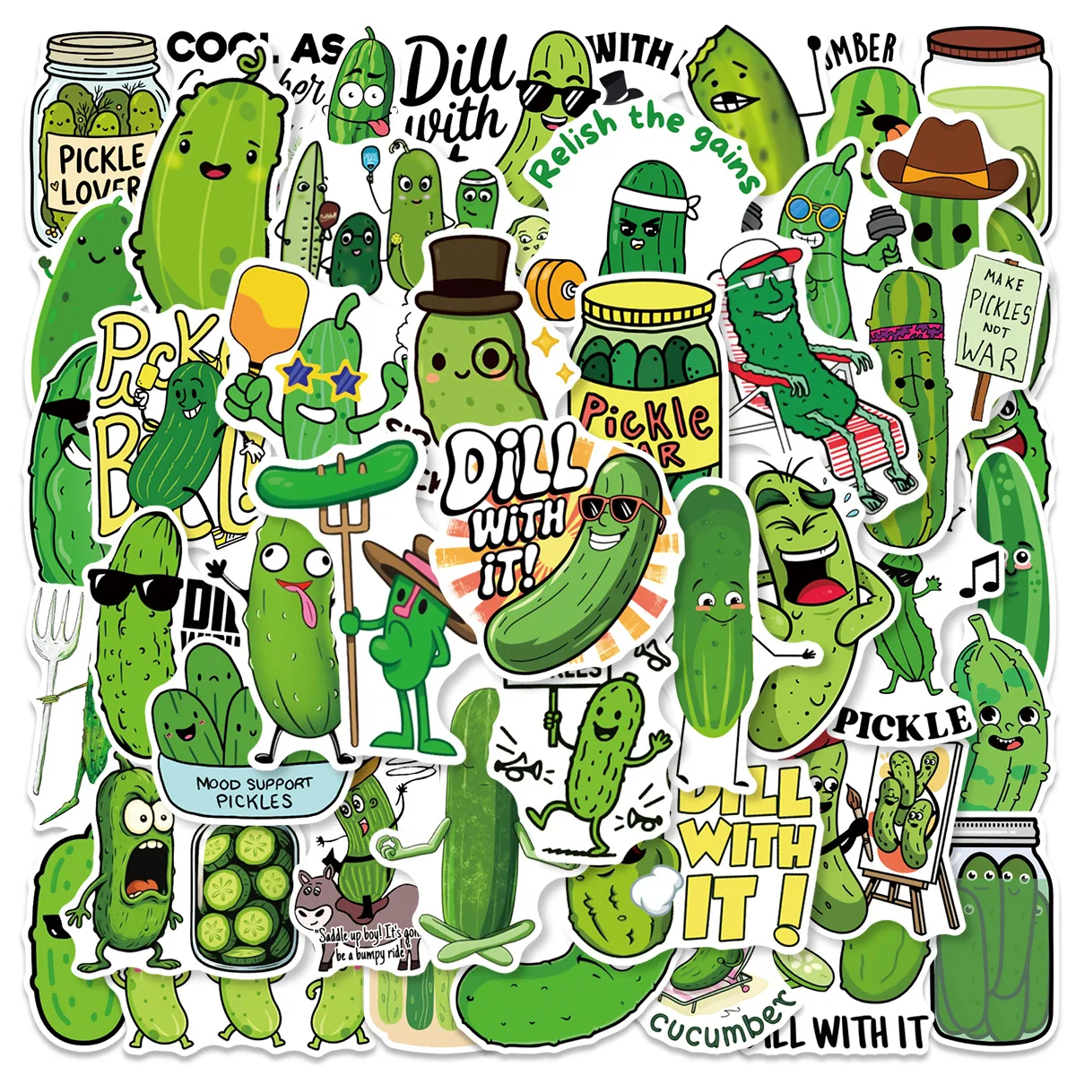

50PCS Funny Pickle Cucumber Stickers Cute Pickle Meme Cartoon Style Graffiti Decorative Notebook Waterproof Stickers Kids Toy