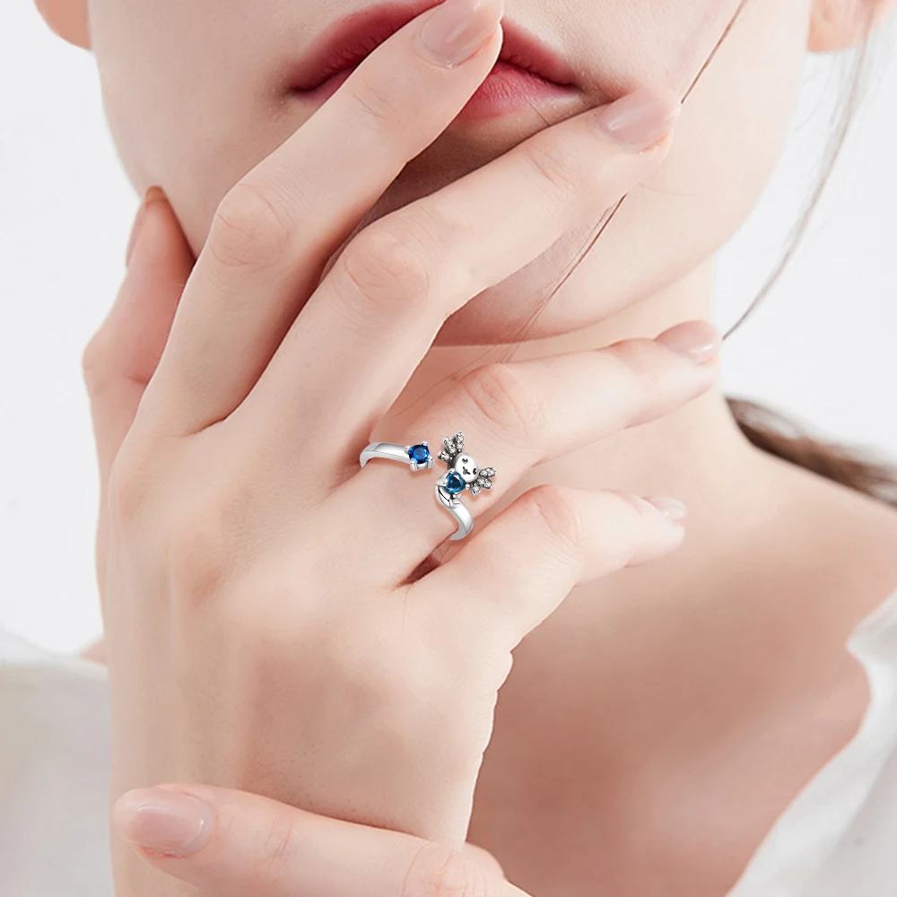 S925 Sterling Silver Creative Salamander Blue Diamond Open Ring Salamander Blue Diamond Ring Women's Jewelry Daily Gifts