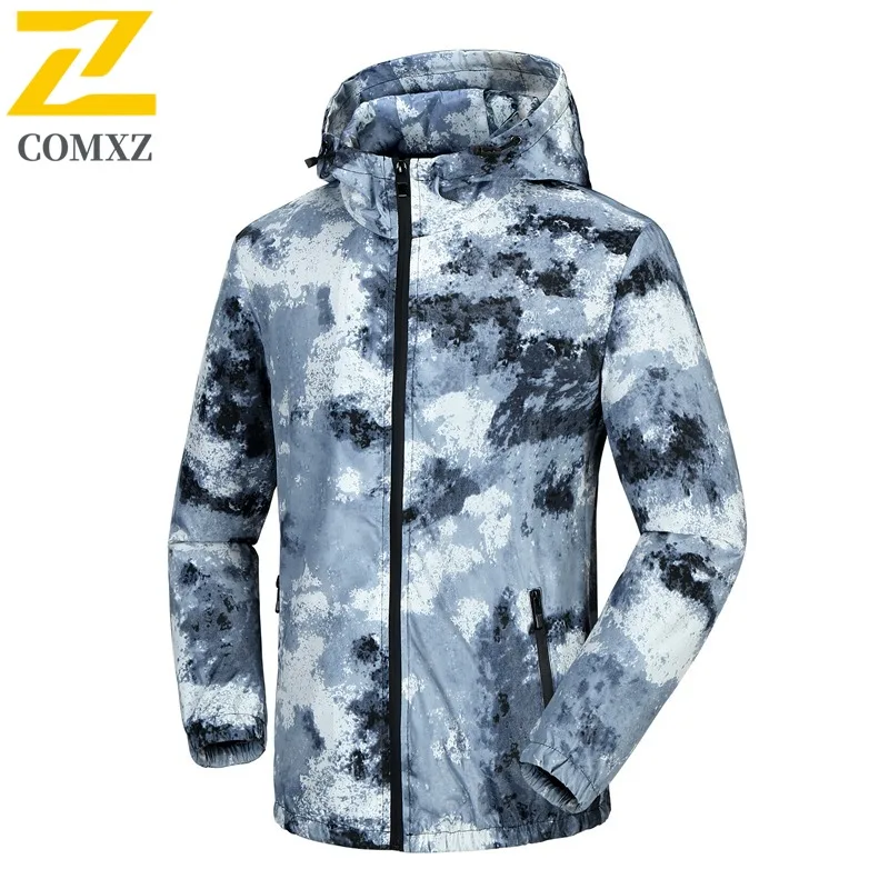 

COMXZ Mens Jacket 2025 Hooded Outdoor Climbing Lightweight Coat Casual Print Design Design Travel Durable Autumn New Clothing