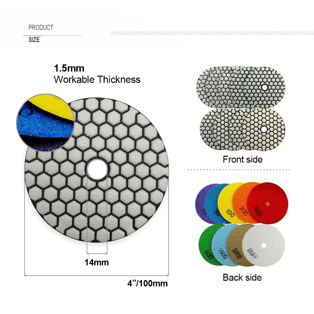 SHDIATOOL-almohadilla de pulido en seco de diamante para granito, mármol, grano #100, disco de lijado de resina Flexible, almohadilla pulidora de