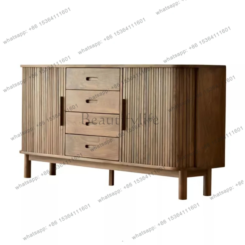 

Nordic solid wood sideboard shelves wall storage living room sideboard black walnut