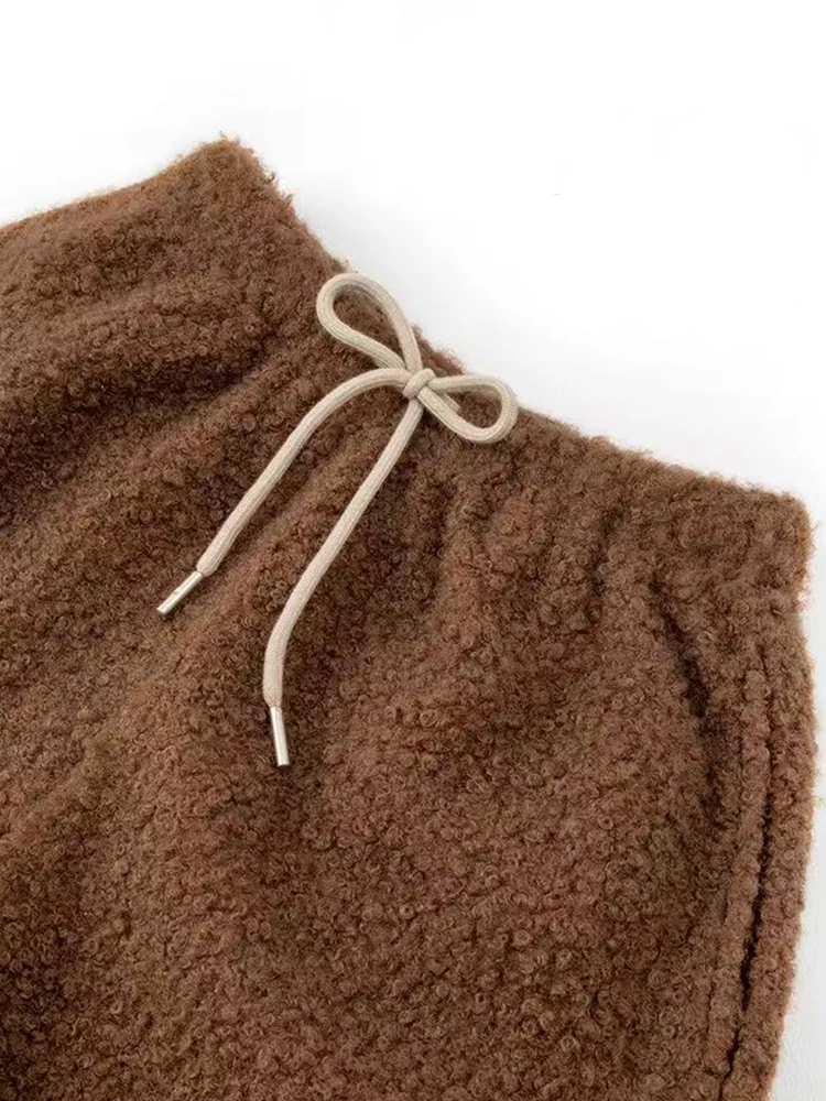 شورت نسائي من فرو الضأن الصناعي عالي الخصر لباس خارجي سروال ساخن، شورت صوف دافئ للخريف والشتاء على الموضة الكورية #5