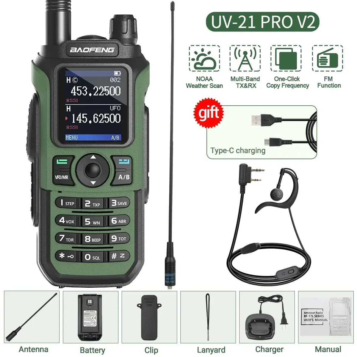 جديد! UV-21 PRO V2 جهاز اتصال لاسلكي نسخة تردد المهنية الهواء الفرقة طويلة المدى 16 كجم عالية الطاقة اتجاهين راديو لحم الخنزير