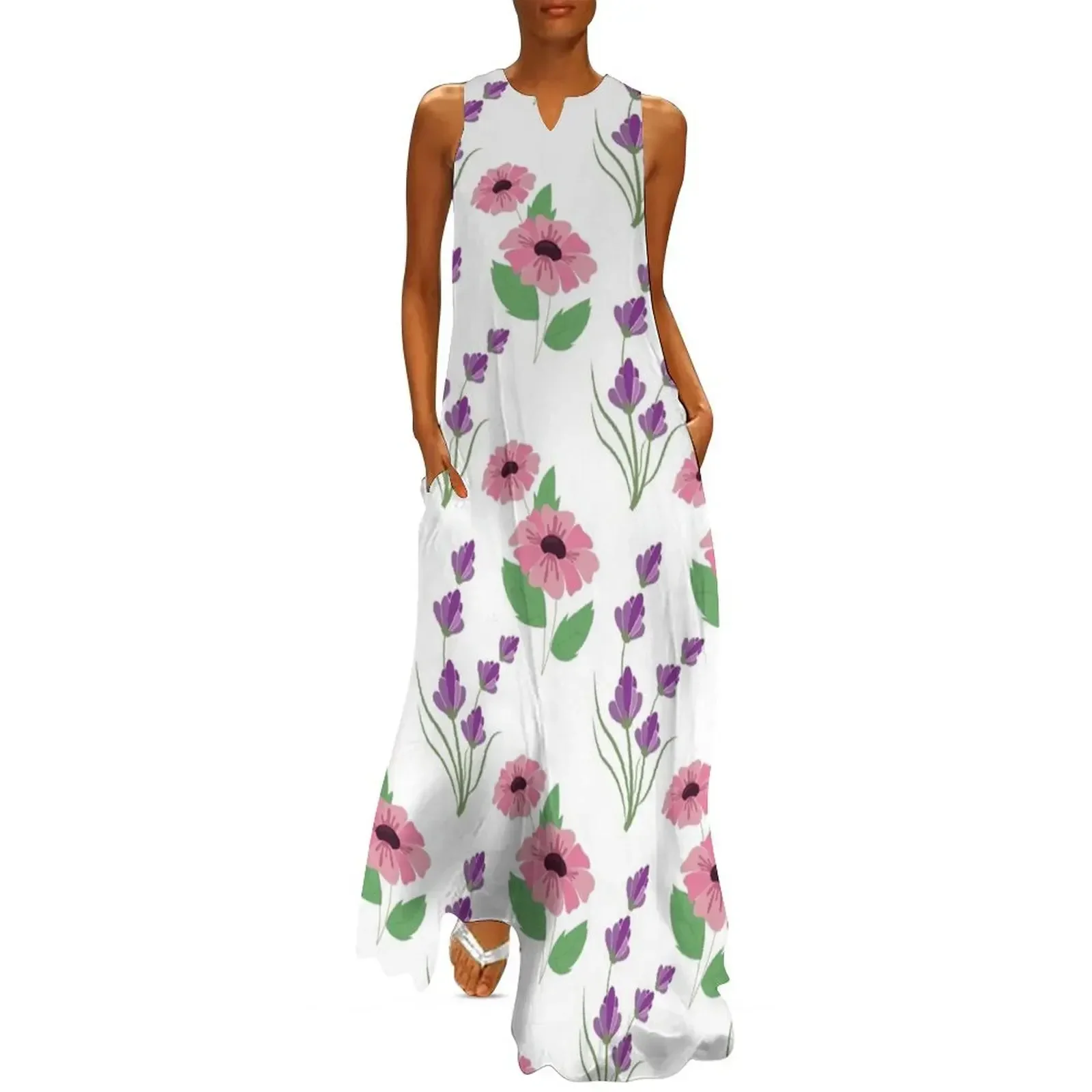 

Beautiful Lavender and daisy flower Pattern Long Dress dresses summer luxury evening dresses for women 2025 Dress