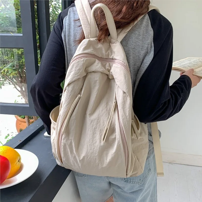 Sac à dos en nylon coréen avec fermeture éclair pour femme, grande capacité, sacs à dos pour étudiants, décontracté, simplicité, voyage, nouvelle mode, 2024