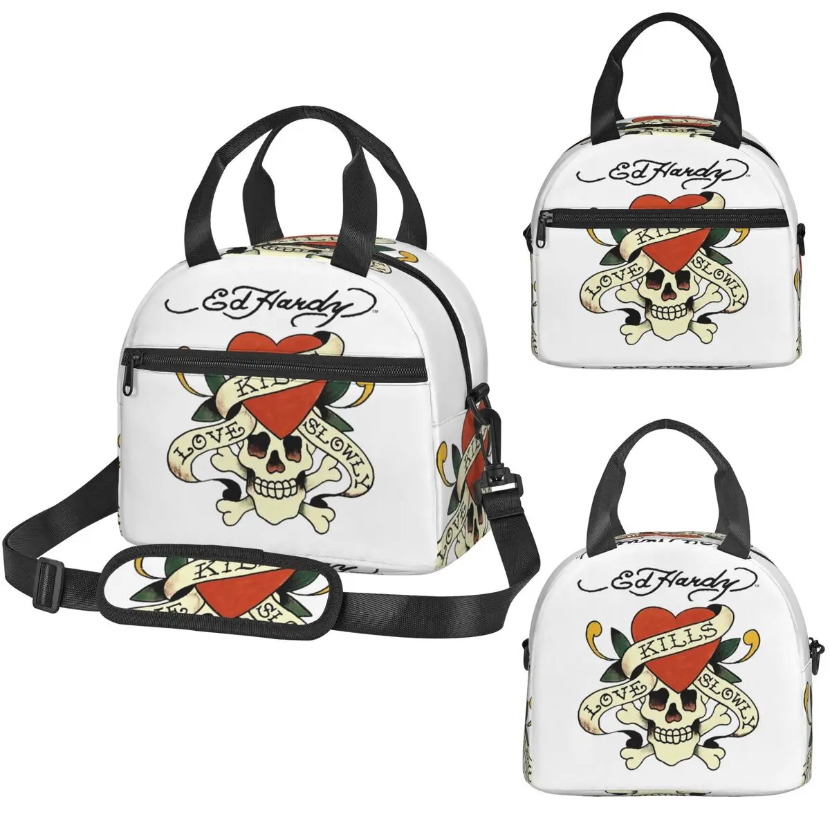 Bolsa Térmica Ed Hardy Love Kills Slowly para Mulheres, Lancheira Portátil para Escritório, Caixa Térmica Isolada