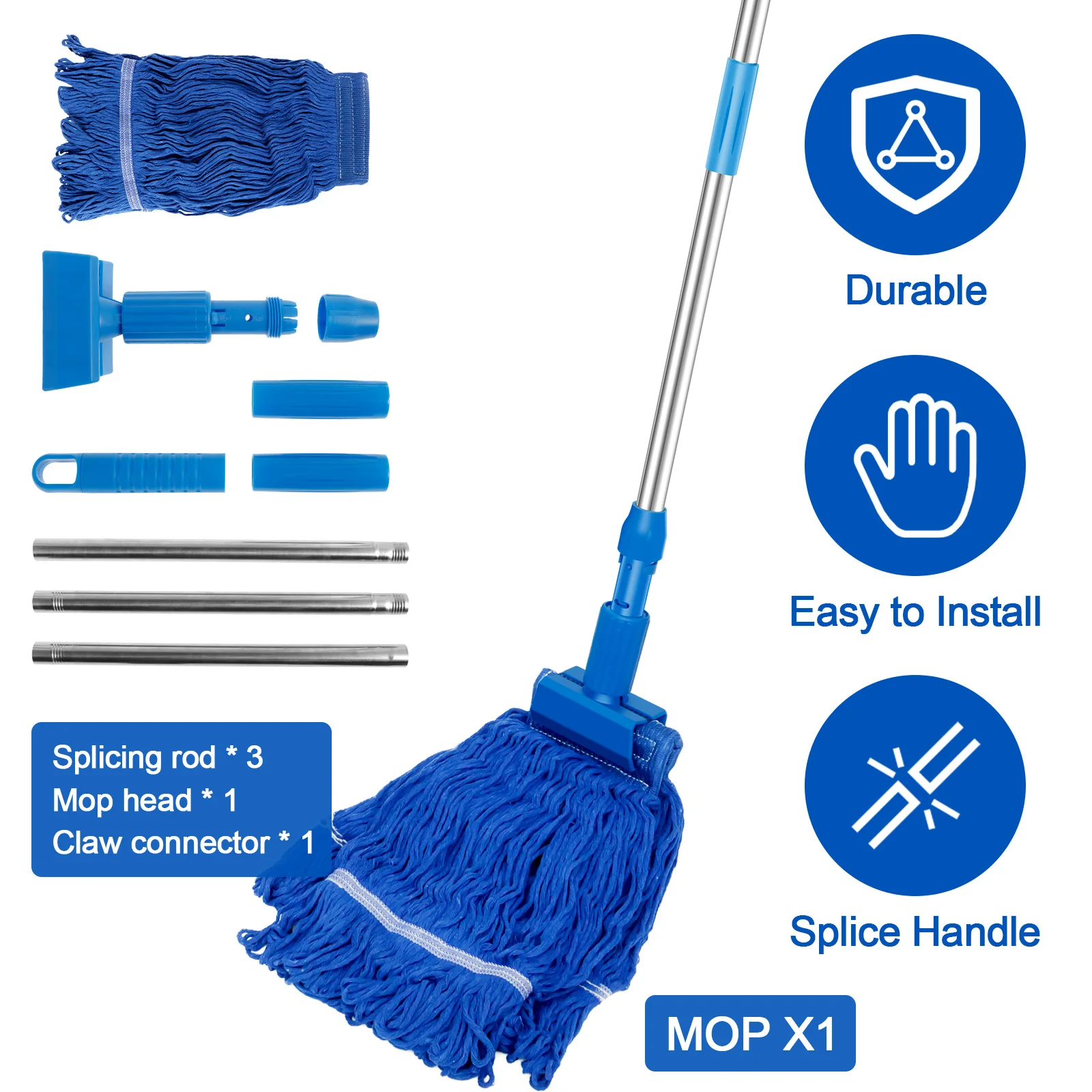 Commercial Cotton Mop for Floor Cleaning Looped-End String Mop 64.2 inch Industrial Mop with Jaw Clamp Extra Mop Head Floor Wet