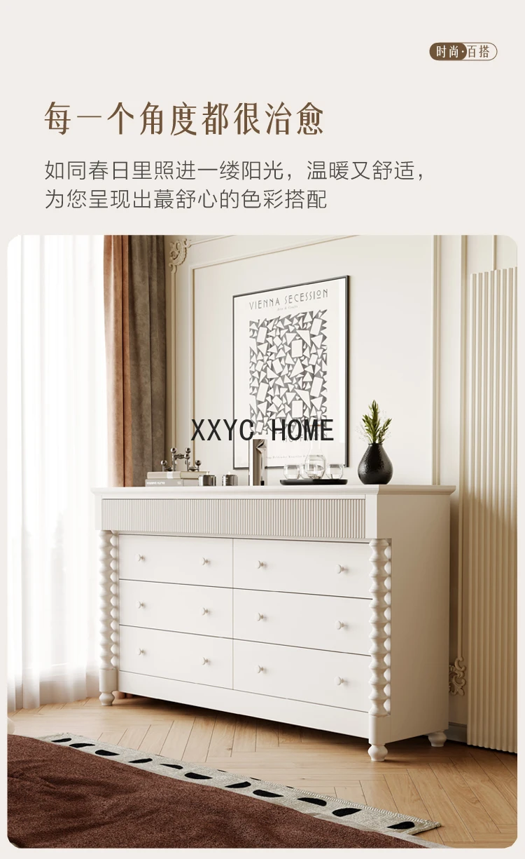 Light Luxury Chest of Drawers Silent Style Living Room Entrance Cabinet Solid Wood Eight Spares Cabinet Bedroom  White Locker