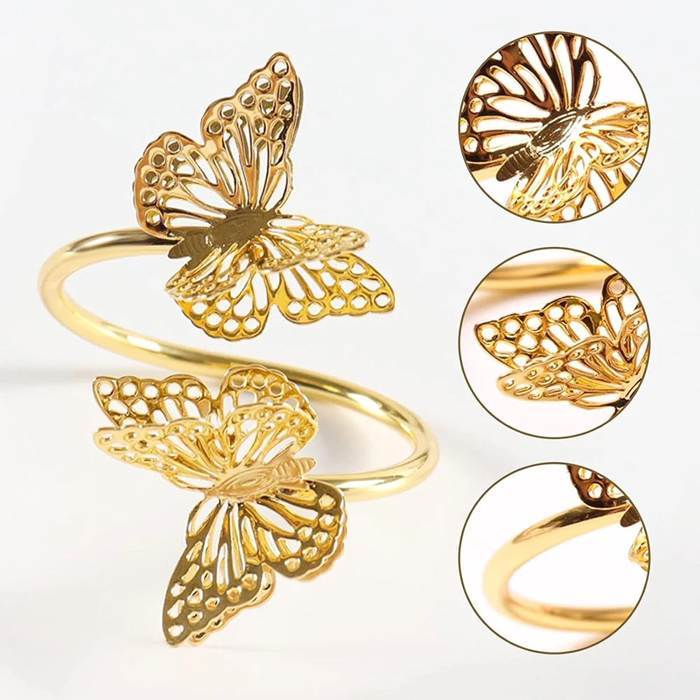 30Pcs 3D Butterfly Napkin Rings Gold Butterfly Napkin Holder for Baby Shower Birthday Party Table Decorations Cake Decorations