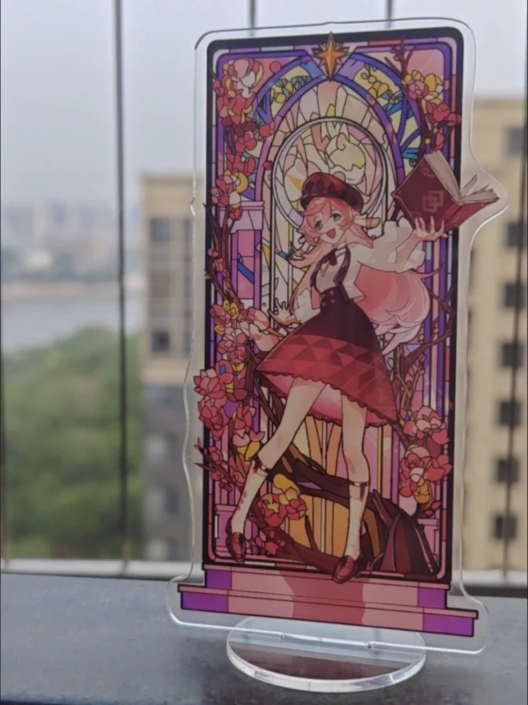 Genshin تأثير النوافذ الملونة الاكريليك الشكل حامل نموذج لوحة DIY بها بنفسك مكتب ديكور الدائمة علامة جمع حلية لمحبي الهدايا