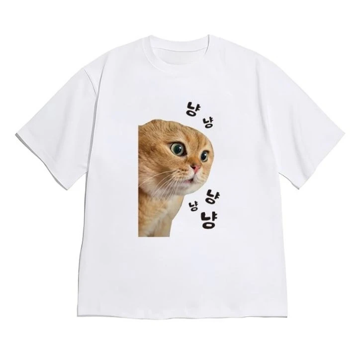 남성용 재미있는 두 마리 말하는 고양이 밈 티셔츠 오렌지 & 태비 얼굴이 있는 면 티셔츠 매일 착용하기 좋은 부드럽고 통기성이 좋은 셔츠