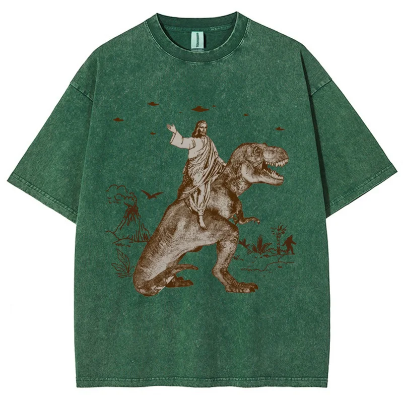 Kreskówka z nadrukiem dinozaura moda t-shirt damski Unisex do mycia w trudnej sytuacji koszulka w stylu Vintage studencki projekt mody Top wakacje