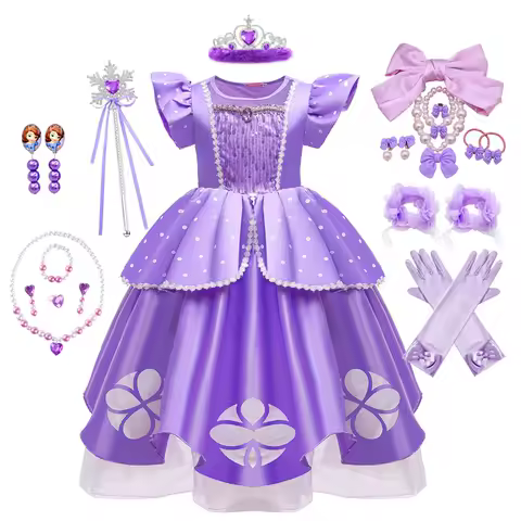 Girls Sofia Princess Dress Birthday Party Costume Kids Summer Purple Sophia Vestido Baby Halloween Cosplay Luxury Gown