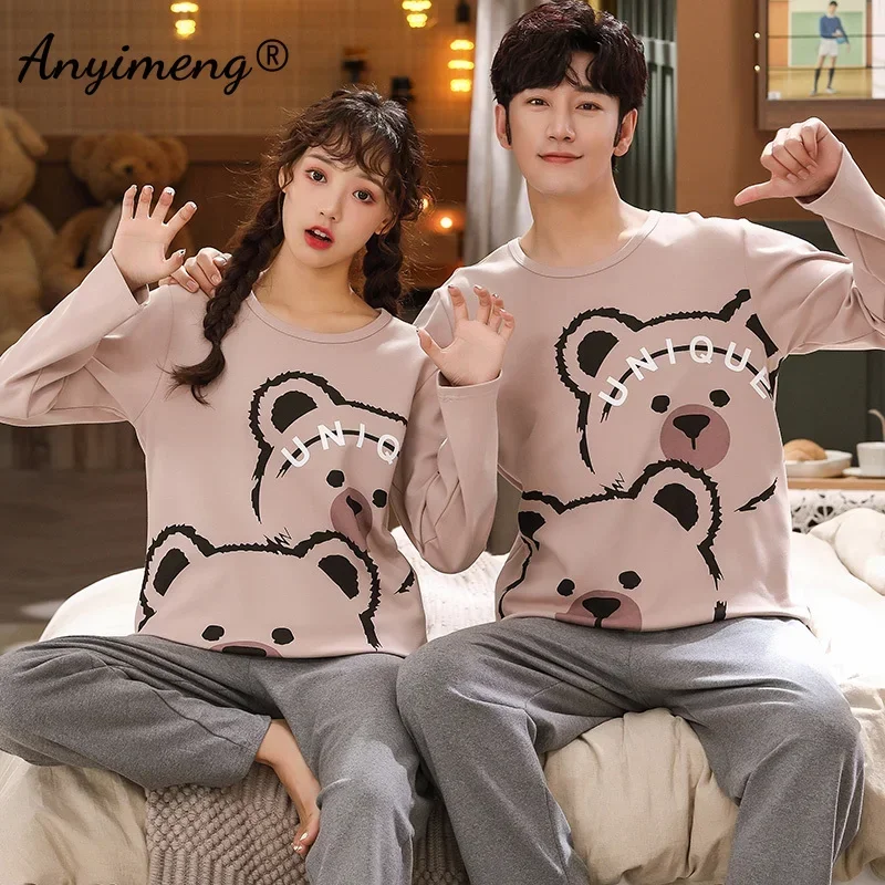 New Pajama Fashion 4XL Pyjamas Long Sleeved Long Pants Kawaii Cartoon Panda Printing Fall Winter Big Size Young Couple\'s Pijamas