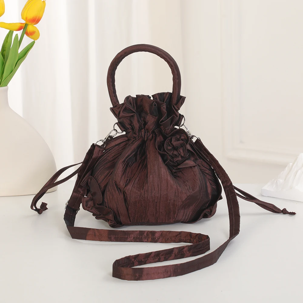 New Japanese-style minimalist drawstring bucket bag for formal dinners, women's cross-body bag, women's solid color bag