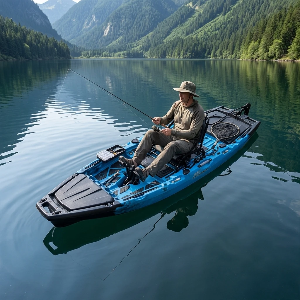 Detachable Pedal Kayak, 3-Section Single Seat, Flap Fin Pedal Drive, Rotomolded HDPE Hull, for Lake River Ocean Angling Touring