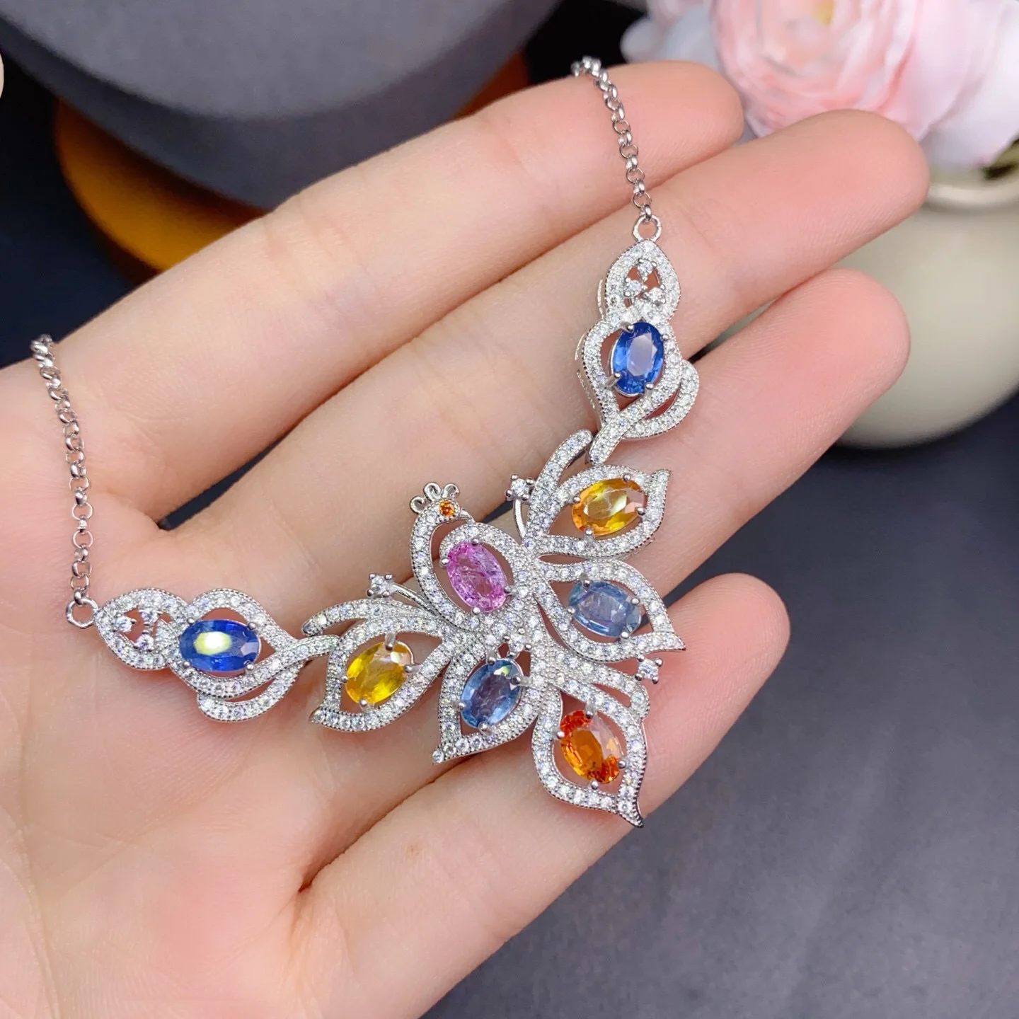 

Ожерелье из серебра 925 пробы с сапфиром натурального цвета, драгоценный камень 4x6 мм, класс 5А с сертификатом, красочный ювелирный подарок для женщин