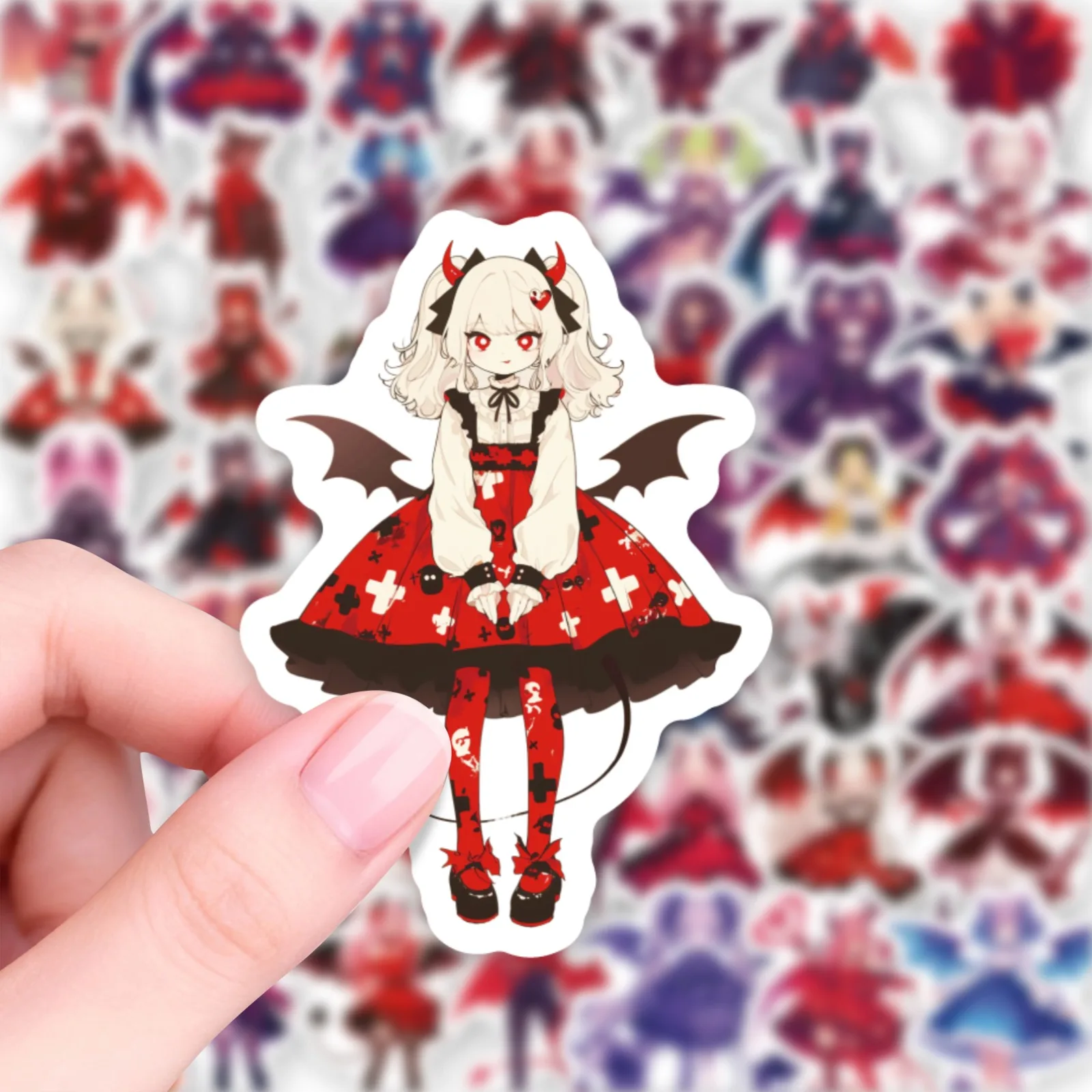 56 PCS Anime Demon Girl Stickers, Gothic Devil Girls, Horns Wings, Cute Kawaii Manga Decals for Laptop, Water Bottle, Phone Case