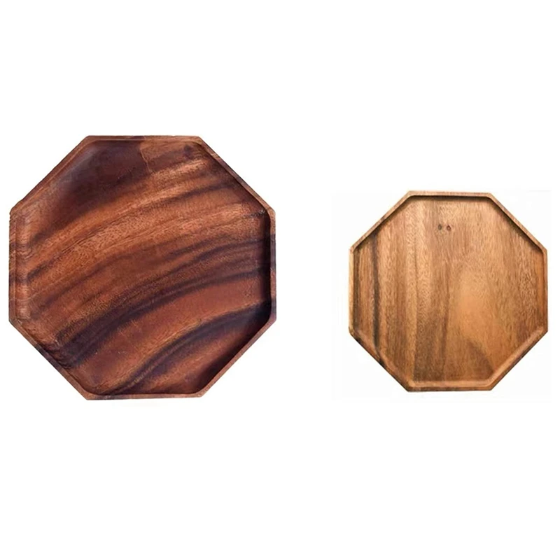 

2 Pcs Octagon Walnut Wood Serving Tray Wood Platters & Dish Plates For Fruits, Cupcakes Wood Tray Decor For Kitchen