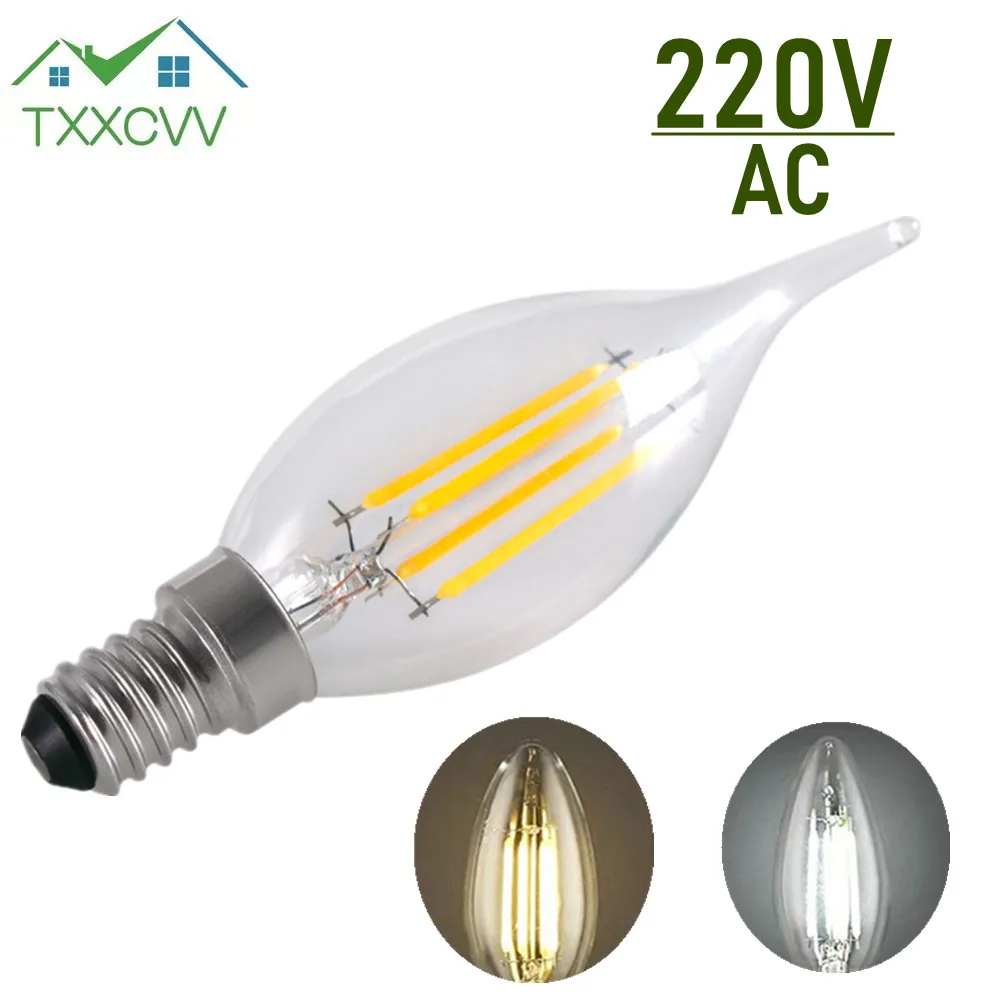 TxxCvv E14 lampadina a filamento LED Edison Retro Candle Light 2W/4W/6W bianco caldo/freddo AC220-240V C35 lampadario lampada uso speciale