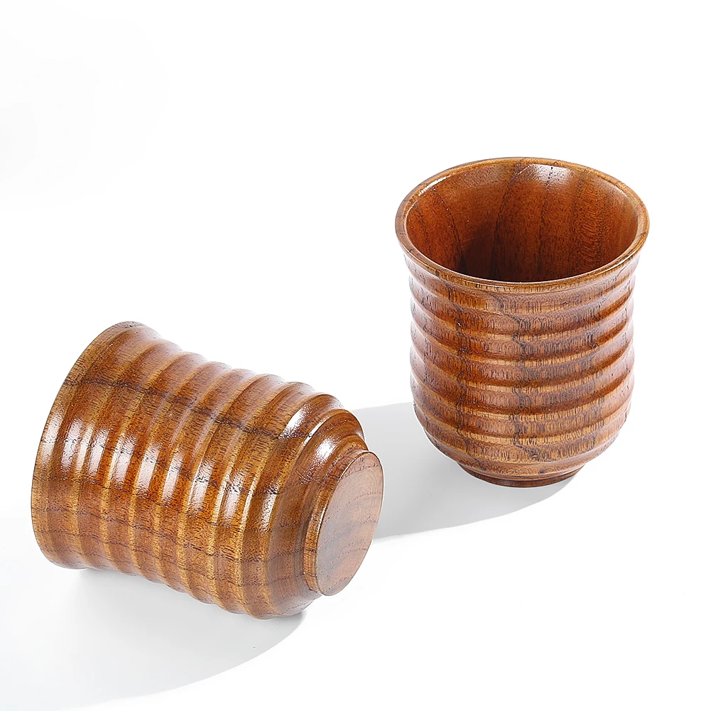 1pcs Japanese Style Wooden Nine Lines Threaded Cups Beer Tea Coffee Milk Creative Water Cup Handmade Home Bar Kitchen Drinkware