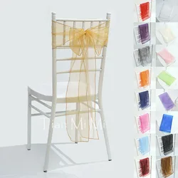 25pcs Sheer Organza Chair Sashes Bow Cover Band Gold for Wedding Party Bridal Shower Banquet Decoration